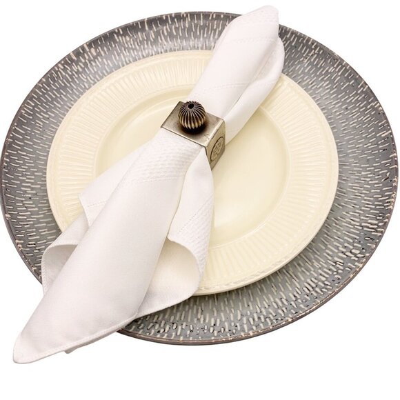 Vintage Square Napkin Rings plus Tray 8 ct. Pewter Embossed Swirl Handle Patina - Picture 1 of 8